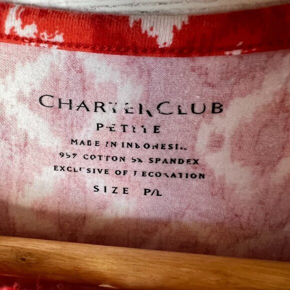 Charter Club Top Womens Size P/L Red & White Geometric Embroidered Chest Cotton - Picture 2 of 16